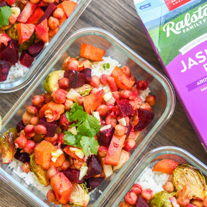 Vegan Winter Rice Bowl with Roasted Veggies and Chickpeas