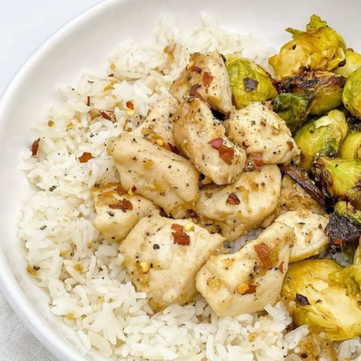 Sweet Chili Brussels Sprouts with Pan Seared Chicken