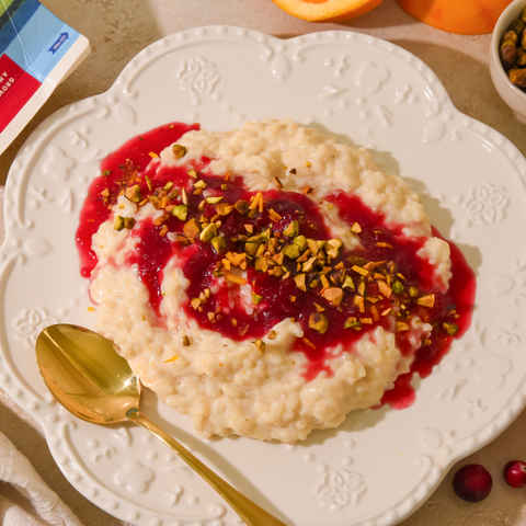 Spiced Orange Rice Pudding with Cranberry Compote