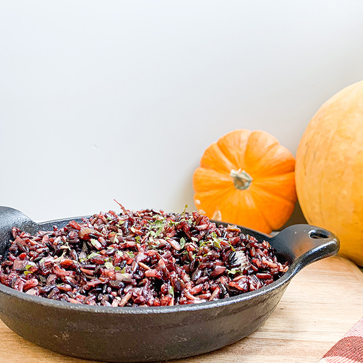 Arkansas Rice Dressing recipe served in iron skillet