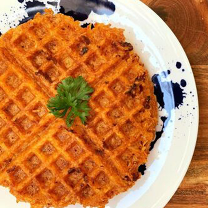 Cheesy Rice Waffle recipe served on plate