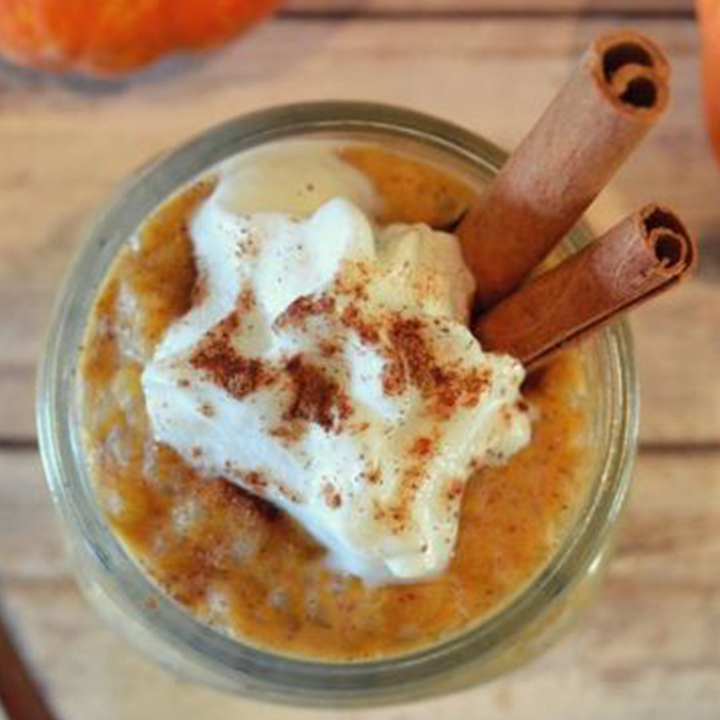 Pumpkin Pie Rice Pudding recipe served in mug