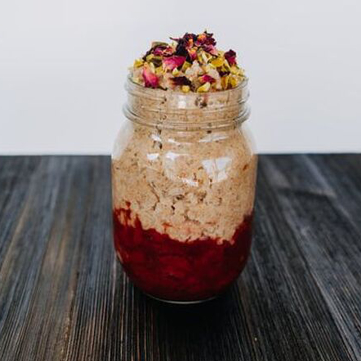 Strawberry Rose Hibiscus Pudding recipe served in mason jar