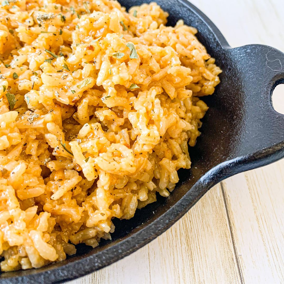 rice served in cast iron pan