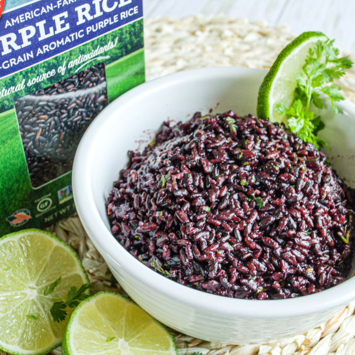 cooked purple rice in a bowl