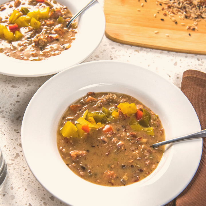 cooked soup with rice in a bowl 