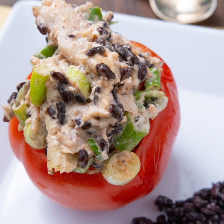 display of rice casserole stuffed in a red pepper