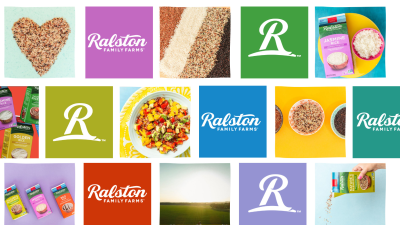 colorful collage of blocks including Ralston Family Farms logo, icon and rice