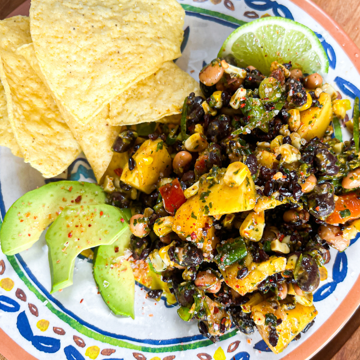 rice corn salsa on a plate